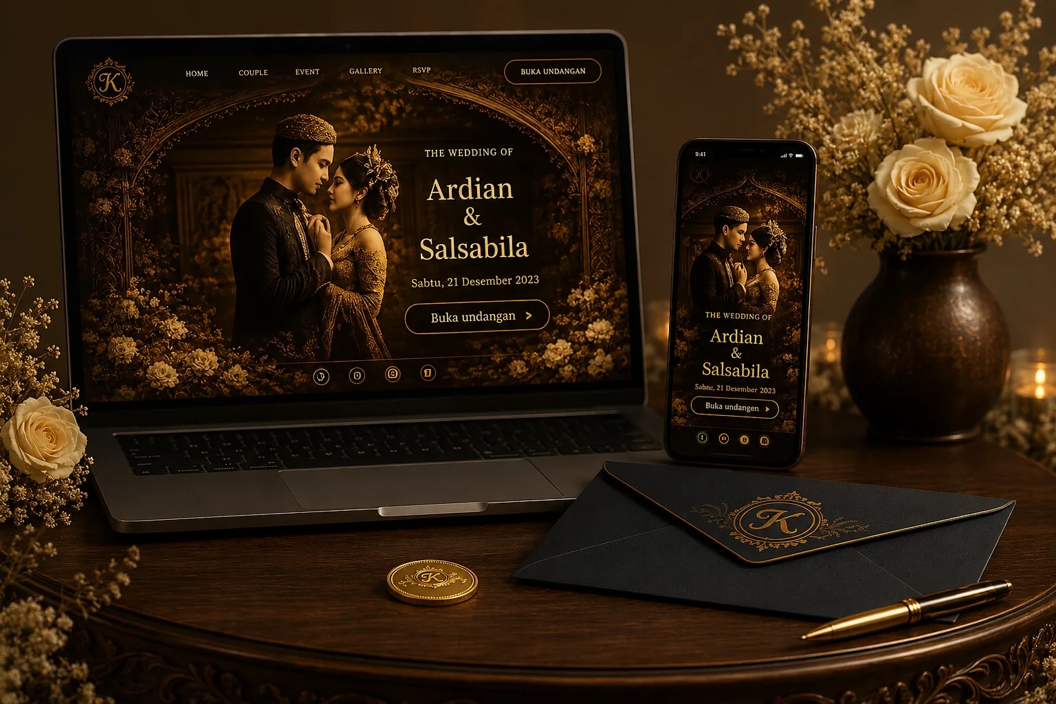 Preview undangan digital Ardian & Salsabila di laptop dan ponsel